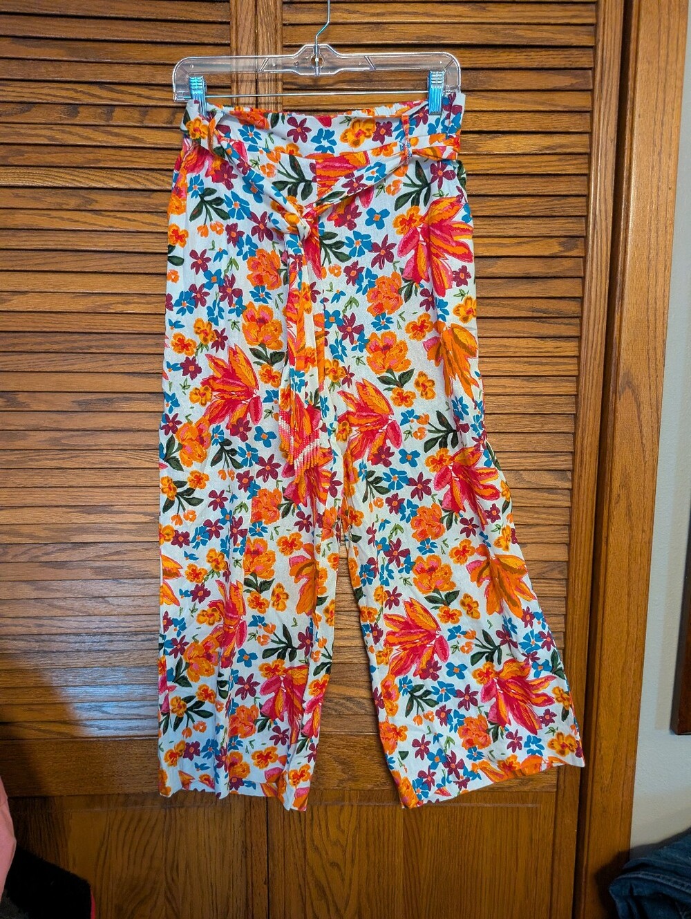 Joie NWT Women's Linen Blend Floral Boho Wide Leg Pants With Beaded Fringe Belt